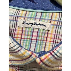 Tommy‎ Bahama Mens Shirt Large Plaid Linen Blend Long Sleeve Button Down White